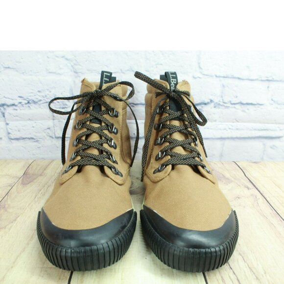 LL Bean Eco Woods Tan Canvas Lace Up Padded Collar Hiking Boots Size 13 M - Picture 4 of 9
